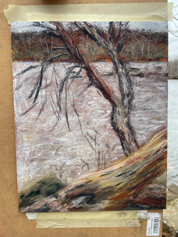COLD DAY AT THE RIVER - Pastel - 12x9