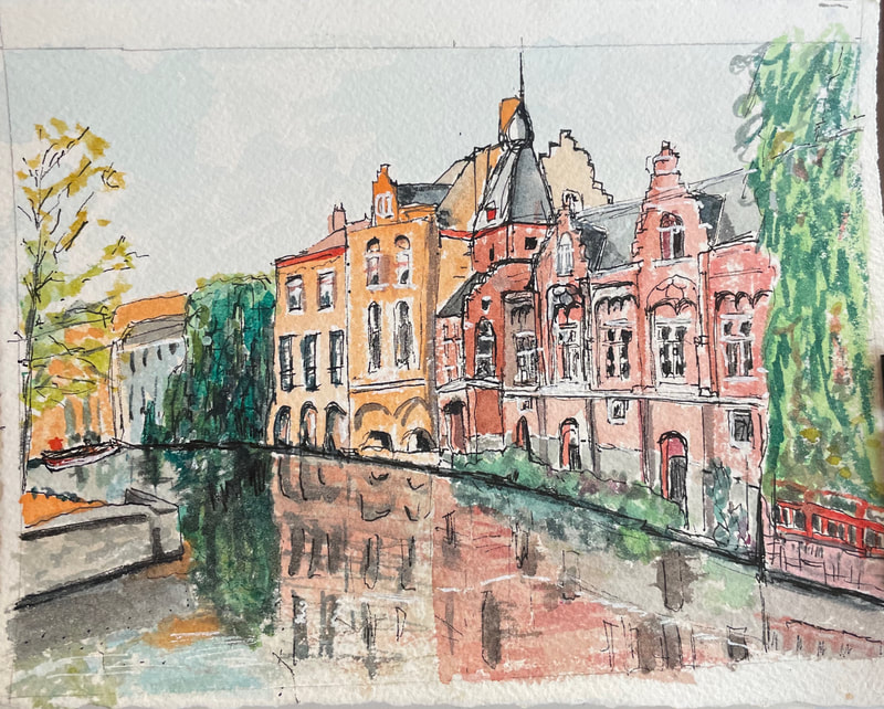 Bruges Belgium - Ink & Water - 5x7 - SOLD